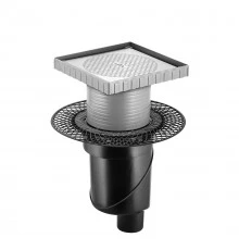 Трап водосток напольный PLATZ Keramik 150х150 под плитку, без обрамления, S-сифон D50/105 H50 вертик