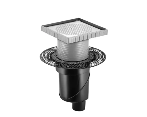 Трап водосток напольный PLATZ Keramik 150х150 под плитку, без обрамления, S-сифон D50/105 H50 вертик