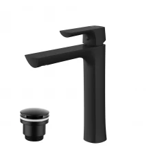 Ursus Смеситель для раковины, выс.монолит.излив 160мм дон.клап.Click/Clack, р/ОД, черный, LM, LM7209