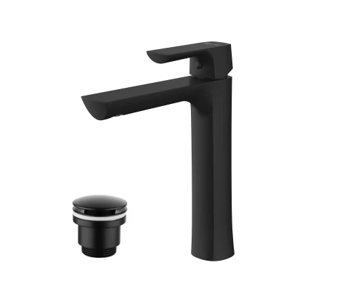 Ursus Смеситель для раковины, выс.монолит.излив 160мм дон.клап.Click/Clack, р/ОД, черный, LM, LM7209