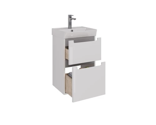 Тумба Lemark BUNO 45 см под 1 раковину, подвесная/напольная, 2 ящика, цвет планки: Серый, цвет корпу