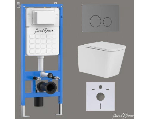 Комплект 3в1 IBERICA BLANCA инсталляция SILENCIO, унитаз TOLEDO ALTO белый, кнопка смыва INOX-О вороненая сталь (IB001.TLA.234.8180)