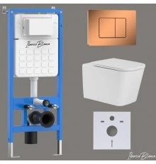 Комплект 3в1 IBERICA BLANCA инсталляция SILENCIO, унитаз TOLEDO ALTO белый, кнопка смыва INOX-C розовое золото глянцевое (IB001.TLA.234.1141)