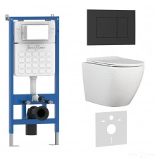 Комплект 3в1 IBERICA BLANCA инсталляция SILENCIO, унитаз BILBAO ALTO белый, кнопка смыва ESTI-S черный матовый (IB001.BLA.231.851)