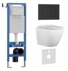 Комплект 3в1 IBERICA BLANCA инсталляция SILENCIO MINI, унитаз BILBAO ALTO белый, кнопка смыва ESTI-S черный матовый (IB.001M.BLA.234.851)