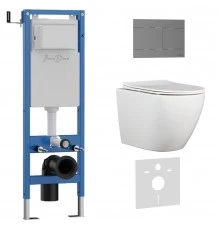 Комплект 3в1 IBERICA BLANCA инсталляция SILENCIO MINI, унитаз BILBAO ALTO белый, кнопка смыва INOX-R вороненая сталь (IB.001M.BLA.234.1502)