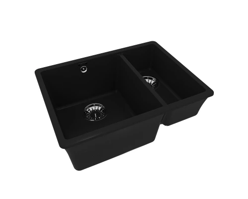 Кухонная мойка Lemark SINARA 550.2-U подстольного монтажа с доп.чашей из кварцгранита, Антрацит 