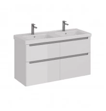 Тумба Lemark BUNO 125 см под 2 раковины, подвесная/напольная, 4 ящика, цвет планки: Серый, цвет корп