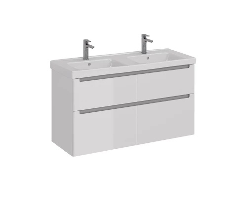 Тумба Lemark BUNO 125 см под 2 раковины, подвесная/напольная, 4 ящика, цвет планки: Серый, цвет корп