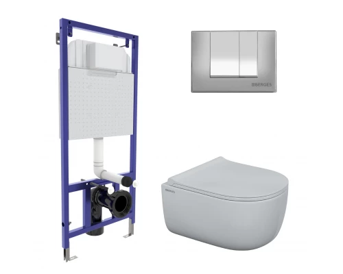 Комплект для монтажа  подвесного унитаза: инсталляция NOVUM525, кнопка S3 хром глянец, унитаз EGO Ri