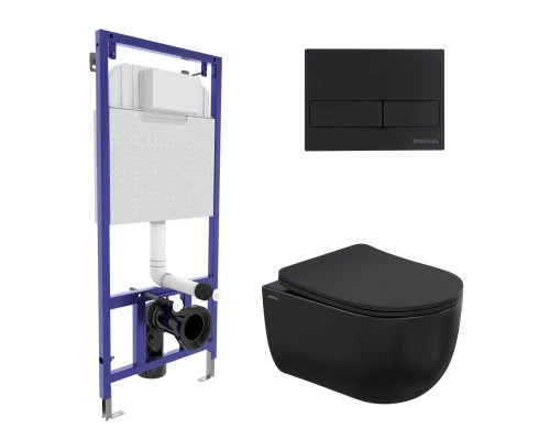 Комплект для монтажа подвесного унитаза: инсталляция NOVUM525, кнопка L5 soft touch черный, унитаз V