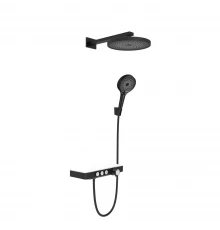 Душевой комплект MORANS с изливом и термостатом, черный матовый, BERGES