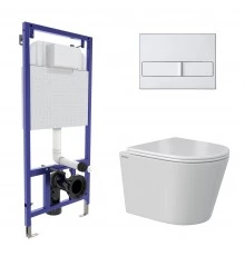 Комплект: инсталляция NOVUM кнопка L2 матовый хром, унитаз VITA Rimless 49 см, сиденье дюропласт мик