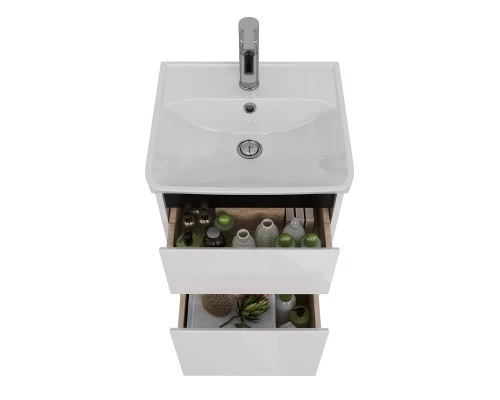 Тумба Lemark COMBI 45 см под 1 раковину, подвесная/напольная, 2 ящика, цвет планки: Чёрный, цвет кор