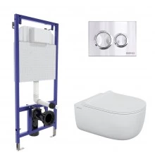 Комплект для монтажа  подвесного унитаза: инсталляция NOVUM525, кнопка O3 хром глянец, унитаз EGO XL