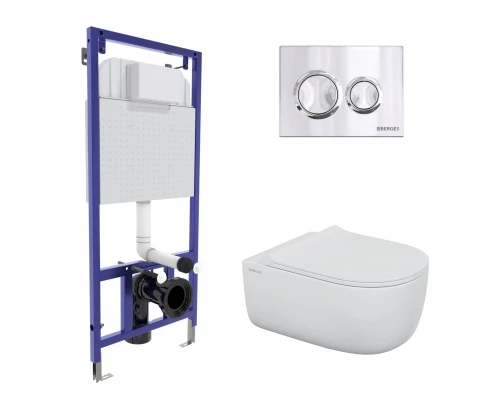 Комплект для монтажа  подвесного унитаза: инсталляция NOVUM525, кнопка O3 хром глянец, унитаз EGO XL