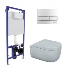 Комплект для монтажа  подвесного унитаза: инсталляция NOVUM525, кнопка L3 хром глянец, унитаз EGO XL