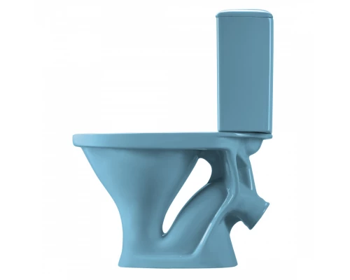Унитаз-компакт "Вест" косой выпуск, с кнопочной арматурой и сиденьем, голубой SANTERI