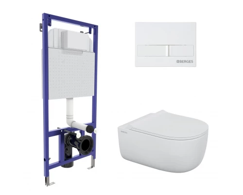 Комплект для монтажа подвесного унитаза: инсталляция NOVUM525, кнопка L1 белая, унитаз EGO XL Rimles