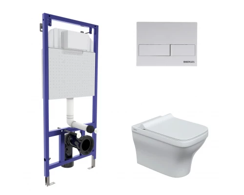 Комплект: инсталляция NOVUM кнопка L4 белая Soft Touch , унитаз Strati Rimless, сиденье дюропласт St