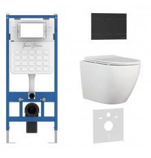Комплект 3в1 IBERICA BLANCA инсталляция SILENCIO, унитаз BILBAO ALTO белый, кнопка смыва INOX-R черный матовый (IB001.BLA.234.1504)