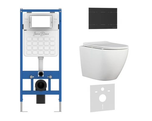 Комплект 3в1 IBERICA BLANCA инсталляция SILENCIO, унитаз BILBAO ALTO белый, кнопка смыва INOX-R черный матовый (IB001.BLA.231.1504)