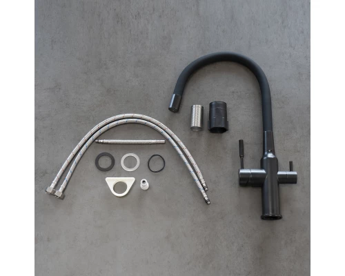 Expert Смеситель для кухни, с гибким изливом, с подключением к фильтру питьевой воды, черный