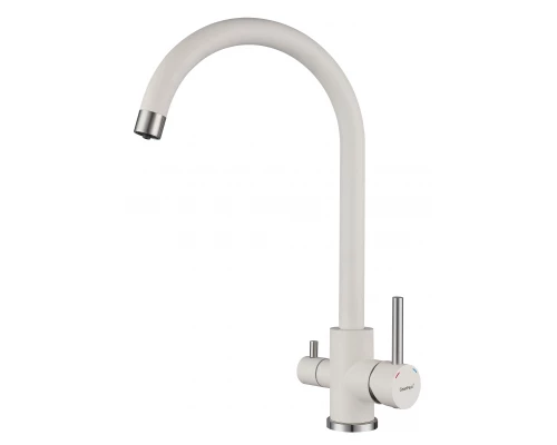 GRANFEST QUARZ  Смеситель для кухни U-обр. с краном питьевой воды D-35мм (белый)