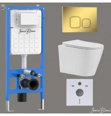 Комплект 3в1 IBERICA BLANCA инсталляция SILENCIO, унитаз BURGOS ALTO белый, кнопка смыва ESTI-Q золото глянцевое (IB001.BRA.231.836)