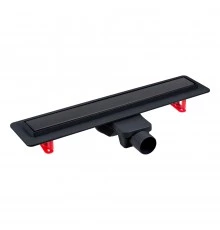 Желоб водосток напольный OPTIM Line Black 800, решетка нержавеющая сталь, матовый черный, S-сифон D5