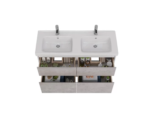 Тумба Lemark COMBI 125 см под 2 раковины, подвесная/напольная,4 ящика, цвет фасада: Бетон, цвет корп