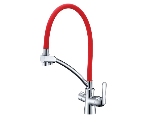 Comfort Смеситель для кухни, гиб.излив 210мм фильтр.воды, р/ОД, хром/красный, LM, LM3070C-Red