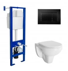 Комплект для монтажа подвесного унитаза GAMMA: инсталляция АТОМ410, кнопка черная Soft Touch, унитаз