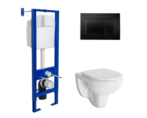 Комплект для монтажа подвесного унитаза GAMMA: инсталляция АТОМ410, кнопка черная Soft Touch, унитаз