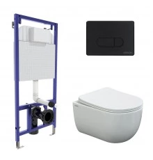 Комплект для монтажа  подвесного унитаза: инсталляция NOVUM525, кнопка D5 черная Soft Touch, унитаз