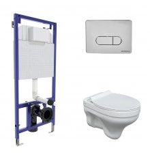 Комплект: инсталляция NOVUM, кнопка D3 глянцевый хром, унитаз ALBIT S, сиденье дюропласт Top Slim SO