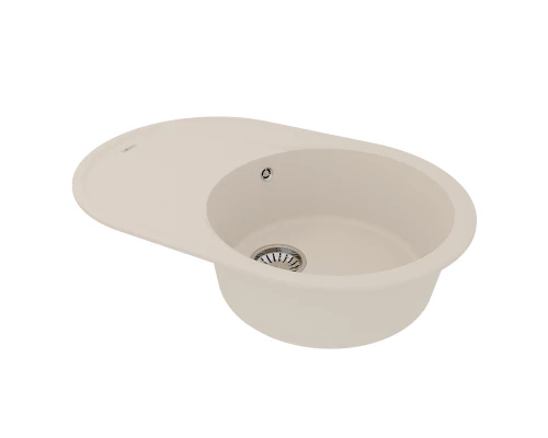 Кухонная мойка Lemark LACHA 760 врезная овальная с крылом из кварцгранита, Шампань 