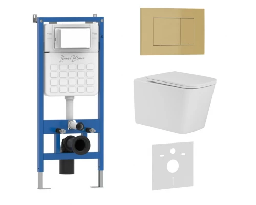 Комплект 3в1 IBERICA BLANCA инсталляция SILENCIO, унитаз TOLEDO ALTO белый, кнопка смыва ESTI-S золото матовое (IB001.TLA.234.854)