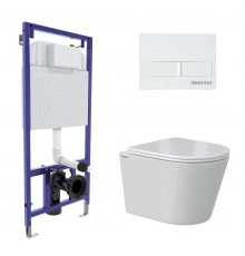 Комплект: инсталляция NOVUM кнопка L1 белая, унитаз VITA Rimless 49 см, сиденье дюропласт микролифт,