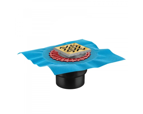 Трап водосток ZENTRUM Antik 100х100, золото глянец, выпуск D50/75/110 H74 вертикальный, BERGES