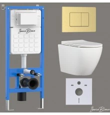 Комплект 3в1 IBERICA BLANCA инсталляция SILENCIO, унитаз BILBAO ALTO белый, кнопка смыва INOX-C золото матовое (IB001.BLA.231.1150)