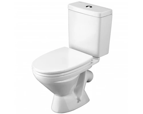 ЛИГА Унитаз-компакт, косой выпуск, 2-х режимная арматура, сиденье дюропласт Dino Plast, САНТЕК 