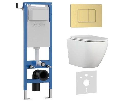 Комплект 3в1 IBERICA BLANCA инсталляция SILENCIO MINI, унитаз BILBAO ALTO белый, кнопка смыва INOX-C золото матовое (IB.001M.BLA.231.1150)