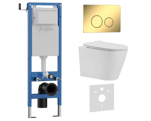 Комплект 3в1 IBERICA BLANCA инсталляция SILENCIO MINI, унитаз BURGOS ALTO белый, кнопка смыва INOX-O золото глянцевое (IB.001M.BRA.231.816)