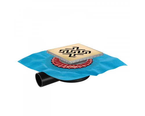 Трап водосток ZENTRUM Antik 150х150, золото глянец, выпуск D50 H65 боковой, BERGES