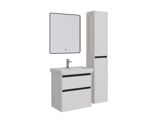 Тумба Lemark COMBI 70 см под 1 раковину, подвесная/напольная, 2 ящика, цвет планки: Чёрный, цвет кор