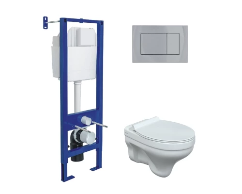 Комплект: инсталляция ATOM кнопка хром глянец, унитаз подвесной Albit S с сиденьем Top Slim SO дюроп