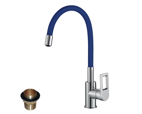 Z35 Смеситель для кухни, гиб.цвет.излив 216мм, р/ОД, хром/синий, ROS, Z35-35U-Blue