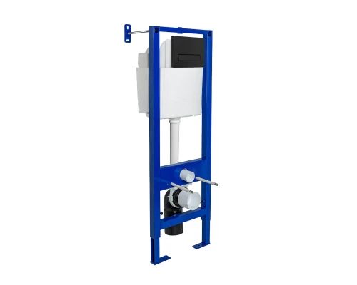 Инсталляция  для скрытого монтажа унитаза АТОМ Line 410 кнопка черная Soft Touch, BERGES