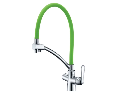 Comfort Смеситель для кухни, гиб.излив 210мм фильтр.воды, р/ОД, хром/зеленый, LM, LM3070C-Green